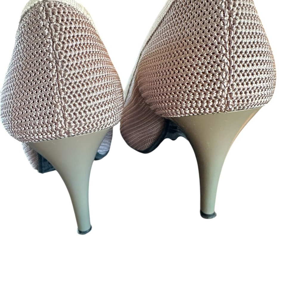 RON WHITE PEEP TOE ALL DAY HEELS W/CONTRASTING BOW & TRIM, MESH FABRIC SZ 38.5 - Picture 8 of 11